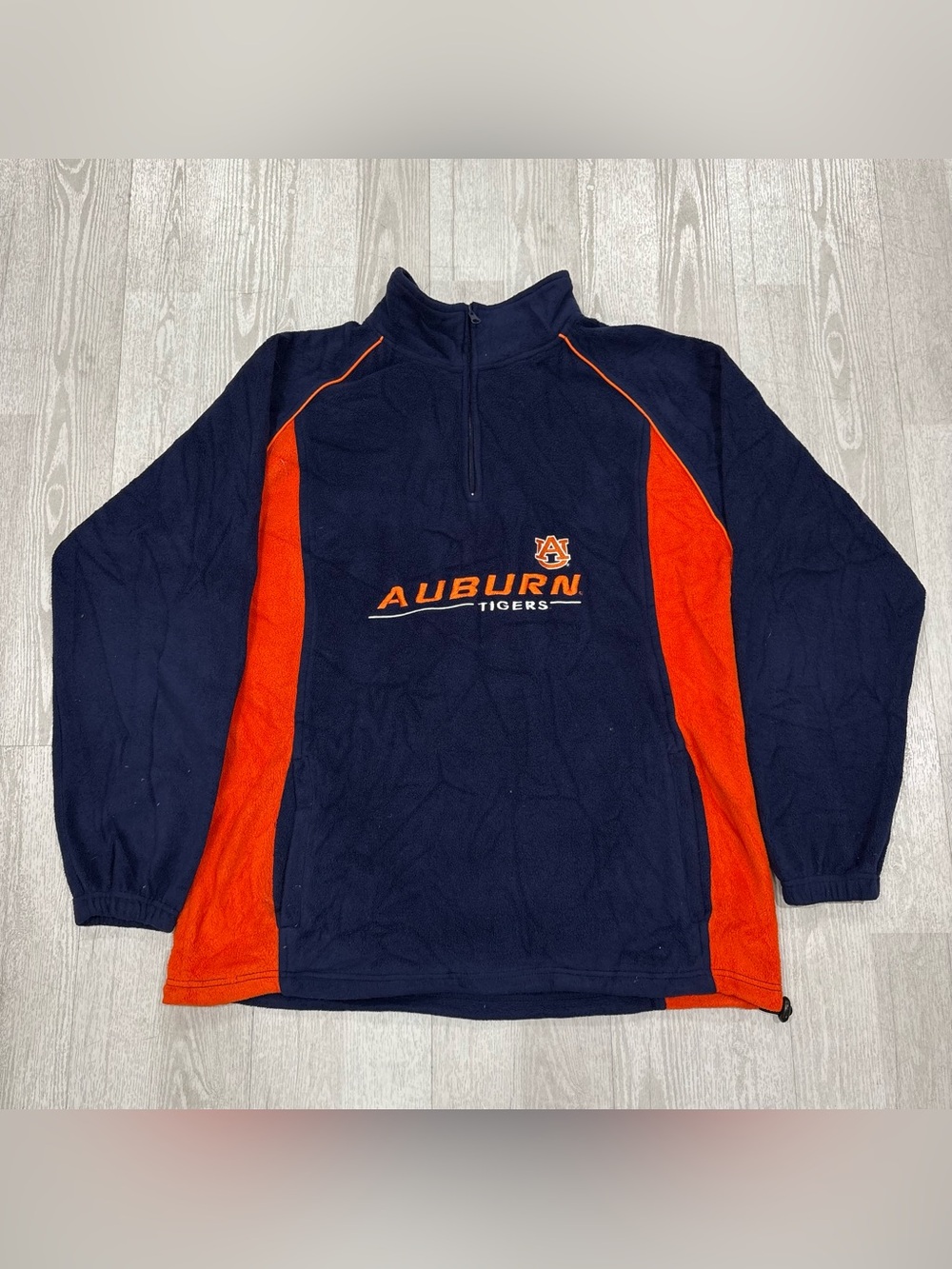 ProEdge Vintage Auburn Tigers Fleece 1/4 Zip Pullover Sweatshirt Blue Orange L 